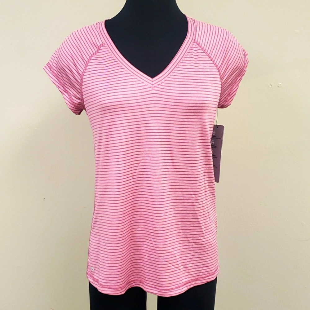 Ideology Women's Striped V Neck T-Shirt Top - Size Small